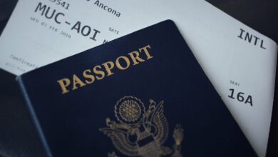 passport with flight ticket
